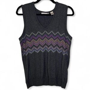 Tehama Wool Blend Chevron Sweater Vest Medium Gray Multicolor Knit